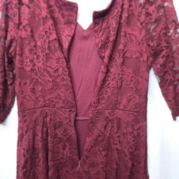 DRESSYSTAR Midi A-line Dress Lace Overlay Fit and Flare Burgandy 3/4 Sleeves XL - Picture 7 of 11